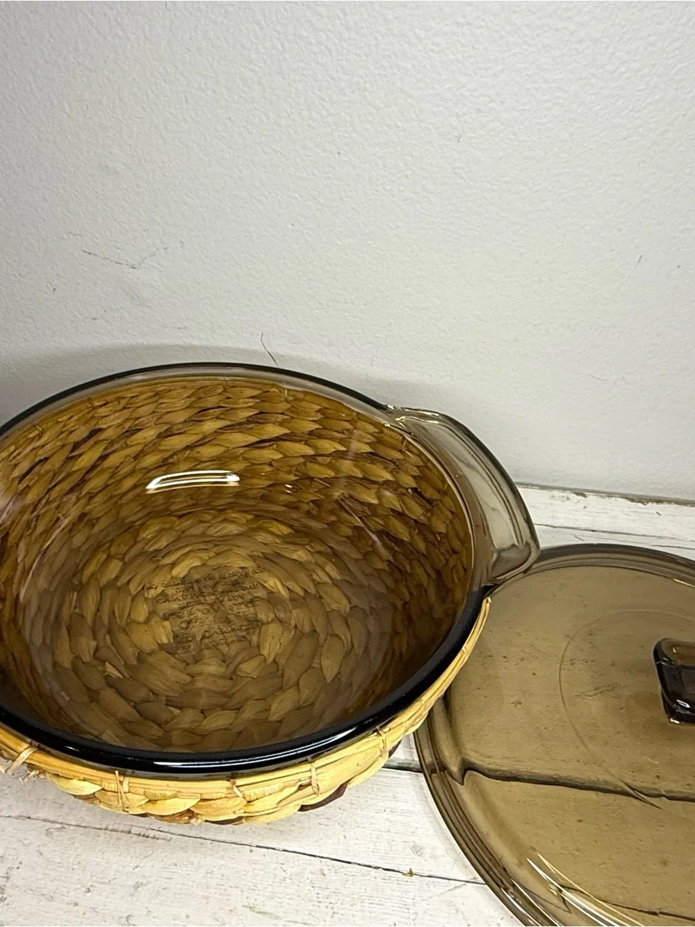 Vtg Anchor Hocking Basket Buffet Harvest Amber 1.5qt Casserole New in Box M400